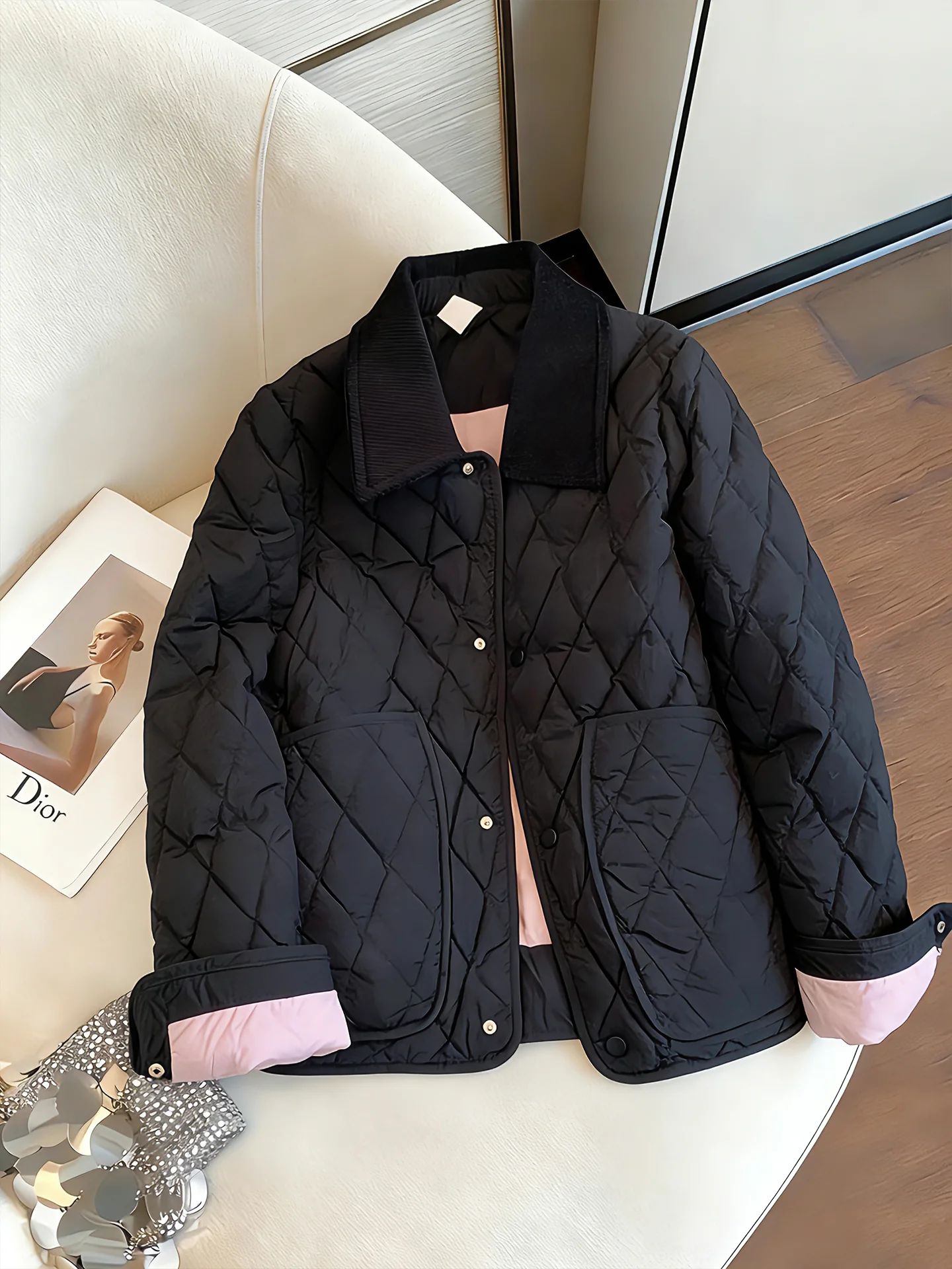 

Retro Bla Polka Dot Cotton Jaet Lightweight Casual Men's Women's Autumn Winter Faion Outerwear Versatile Comfortable Co...