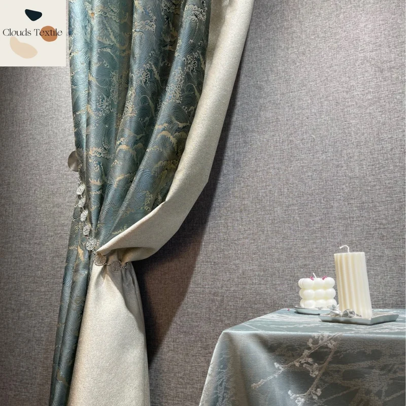 

New Chinese Jacquard Three-dimensional Auspicious Cloud Ocean Tide Pattern Splicing Curtains for Living Dining Room Bedroom