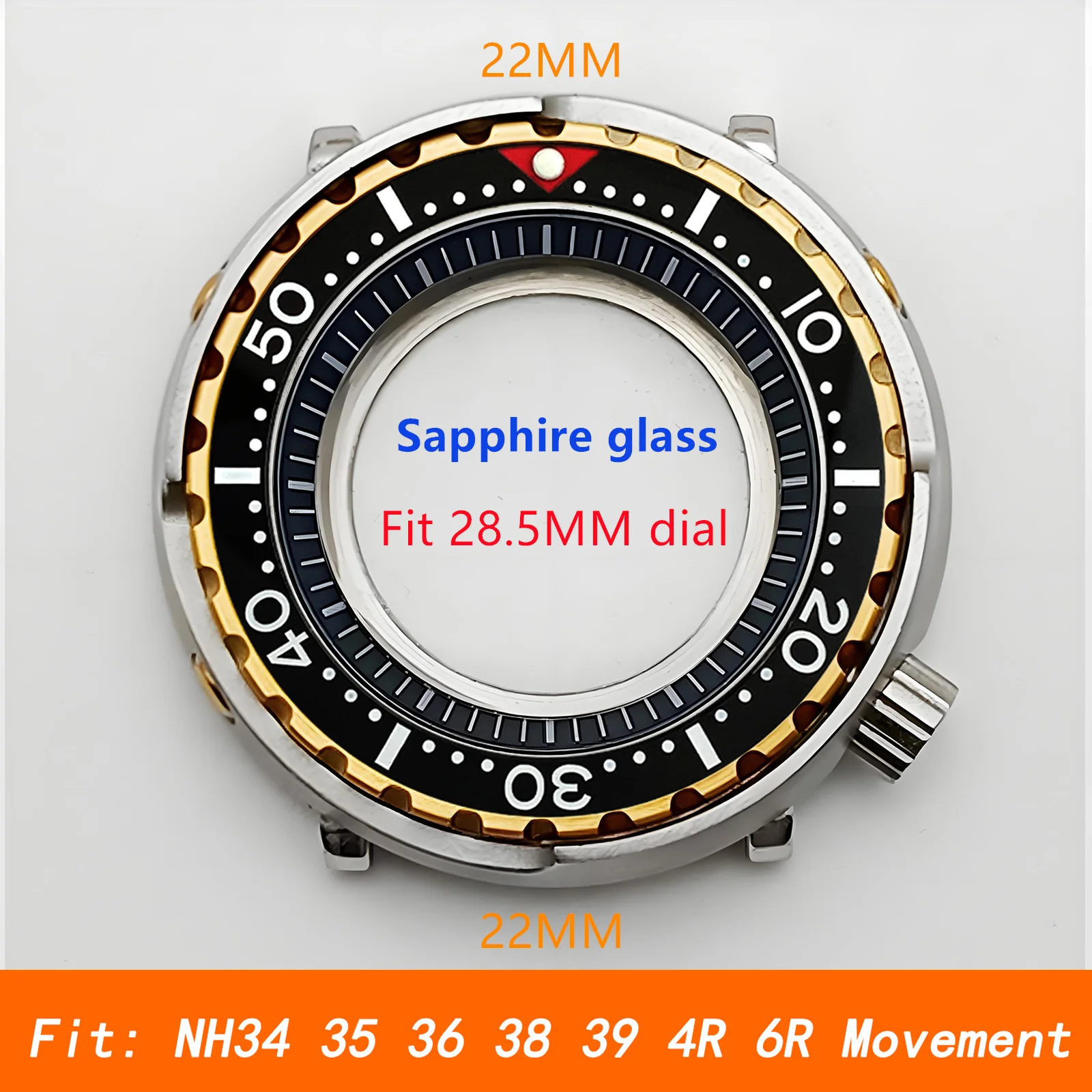 

Mod Tuna Can Case NH35 Case 50 Ceramic Insert Gold Bezel Sapphire Glass Stainless Steel Watch Case