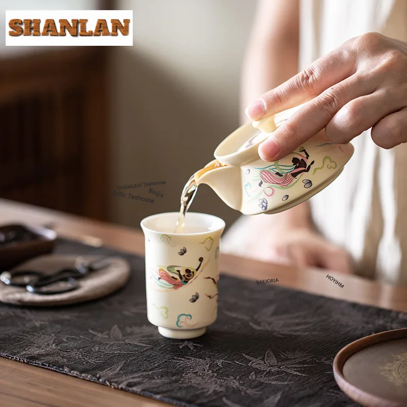 HOYIHM 75ml Dunhuang Flying Apsara Teacup Antique Tea Bowl Sample Tea Cup Tea-tasting Smelling Cup Jianzhan Master Cups For Tea