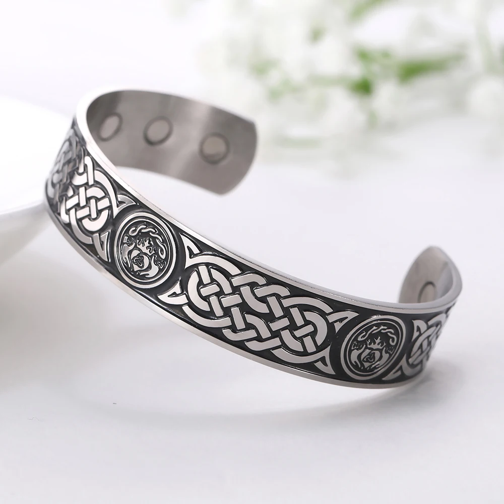 Kkjoy Armreifen für Frauen Männer Silber Farbe Edelstahl Liebe Vogel Knoten Triquetra Öffnung Armband Vintage Mode accessoires – Detail 4