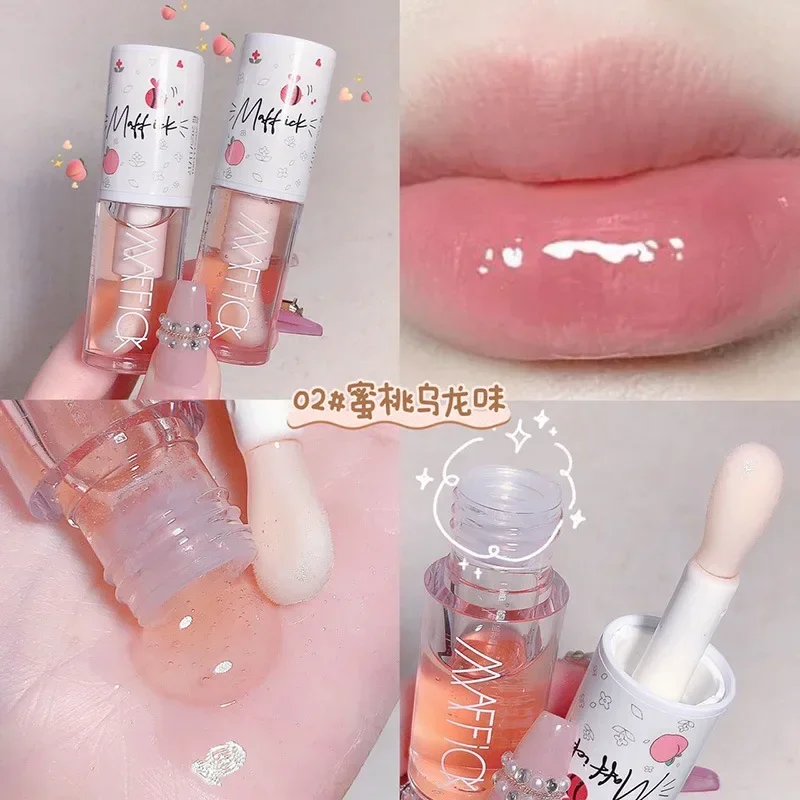 Peach Milk Honey Lip Oil Relieves Dry Moisturizing Lip Gloss Fades Lip Lines Water Light Lips Big Brush Head Korean Cute Makeup