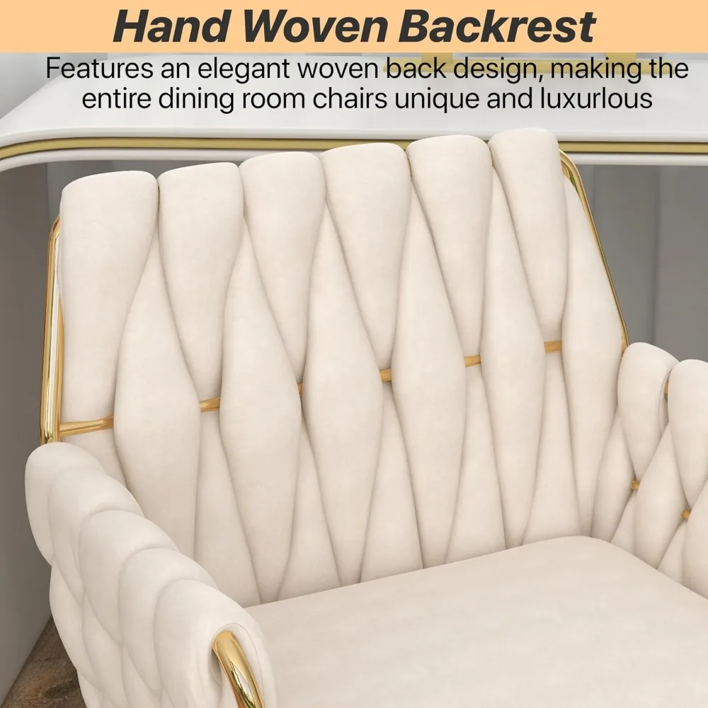 كرسي زينة حديث قابل للتعديل الارتفاع مع قاعدة ذهبية ومسند ظهر منسوج يدويًا لغرفة النوم والدراسة وغرف الغرور #5