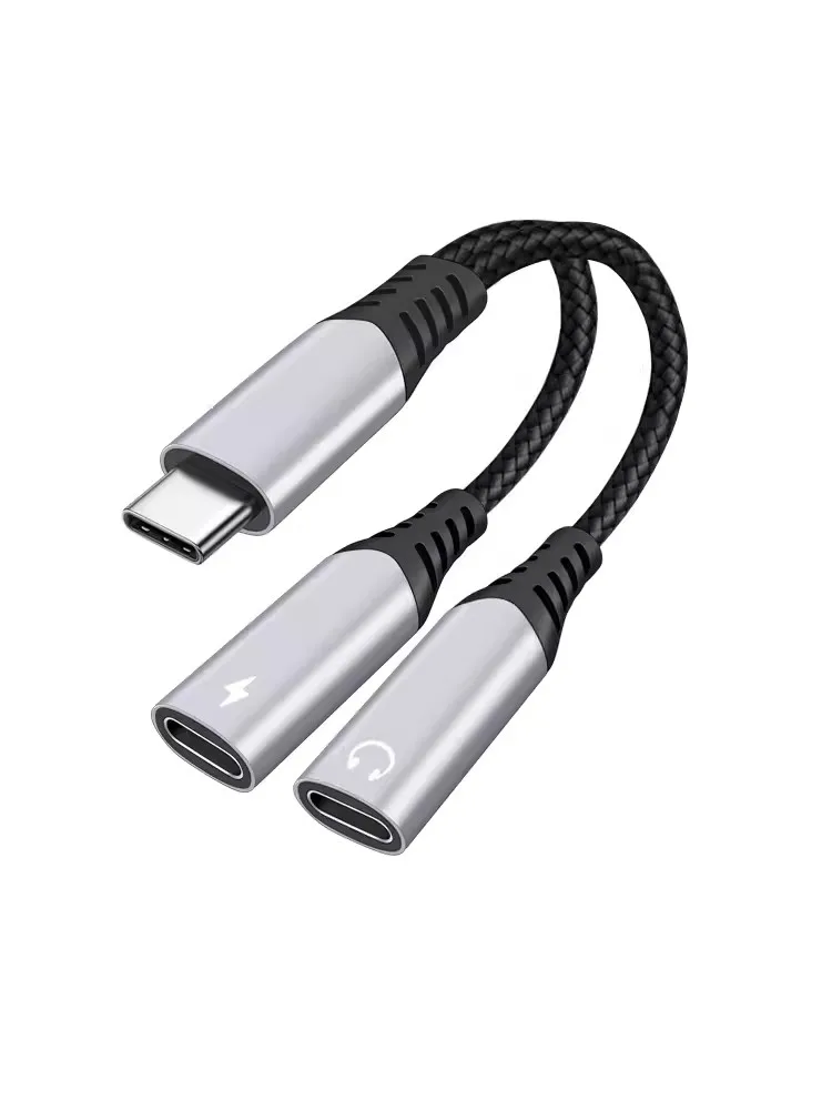 60W  USB C Splitter 2 in 1 USB C to Dual USB C Audio Charging Adapter Type C Headphone Jack Fast Charging Cable Accessorie