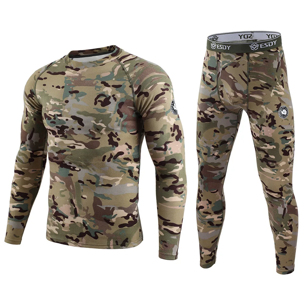 Winter camouflage Men\'s Thermal Underwear Warm Sports Long Johns High Quality Elasticity Cycling Underwear Compression Set