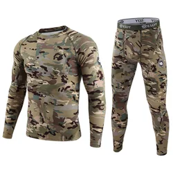 Winter camouflage Men's Thermal Underwear Warm Sports Long Johns High Quality Elasticity Cycling Underwear Compression Set