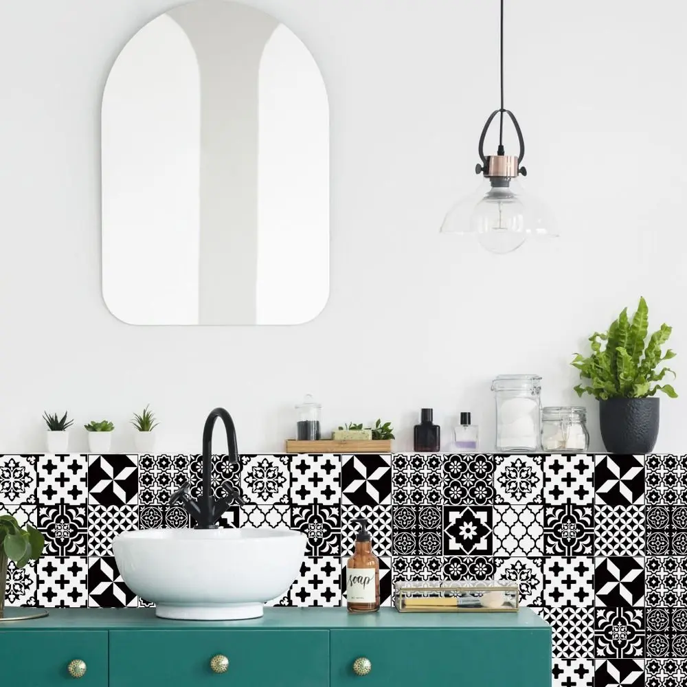 24Pcs/Set Mandala Style Ceramics Wall Sticker 10/15/20cm Vintage Tile Decoration Film Moisture-proof Self Adhesive