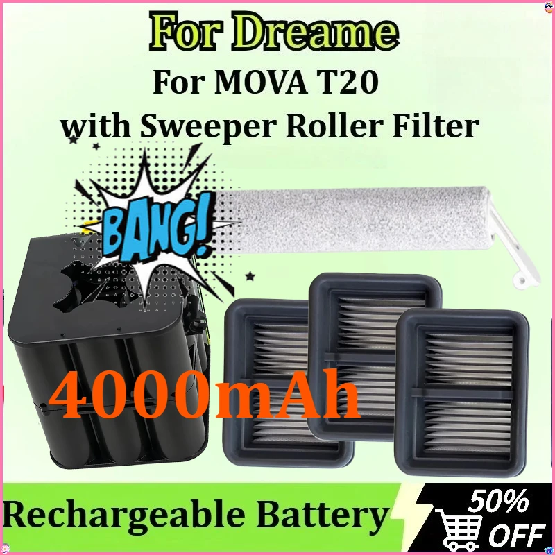 

For Dreame MOVA T20 Floor Scrubber New BatteryRechargeable Battery with Sweeper Roller Filter Accessories Replacement 4000mAh