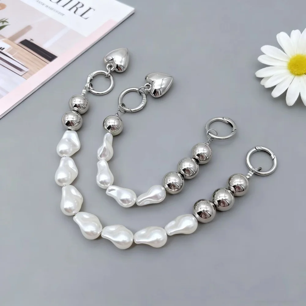 New Love Phone Chain Handheld Chain Baroque Shaped Pearl Beads Wrist Strap Bag Keychain Pendant for Women