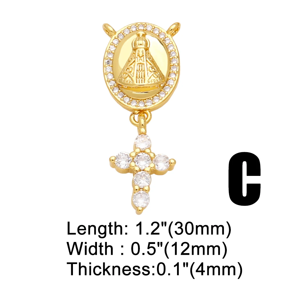 OCESRIO Boho White Crystal Cross Pendant for Necklaces Copper Gold Plated Virgin Mary Heart Jewelry Making Supplies pdtb464