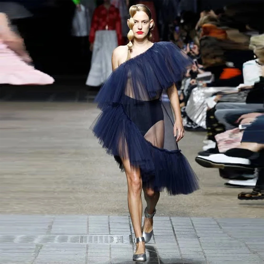 

Сексуальное уникальное тюлевое элегантное женское платье на одно плечо, плиссированное короткое повседневное коктейльное вечернее платье на заказ Ever Pretty