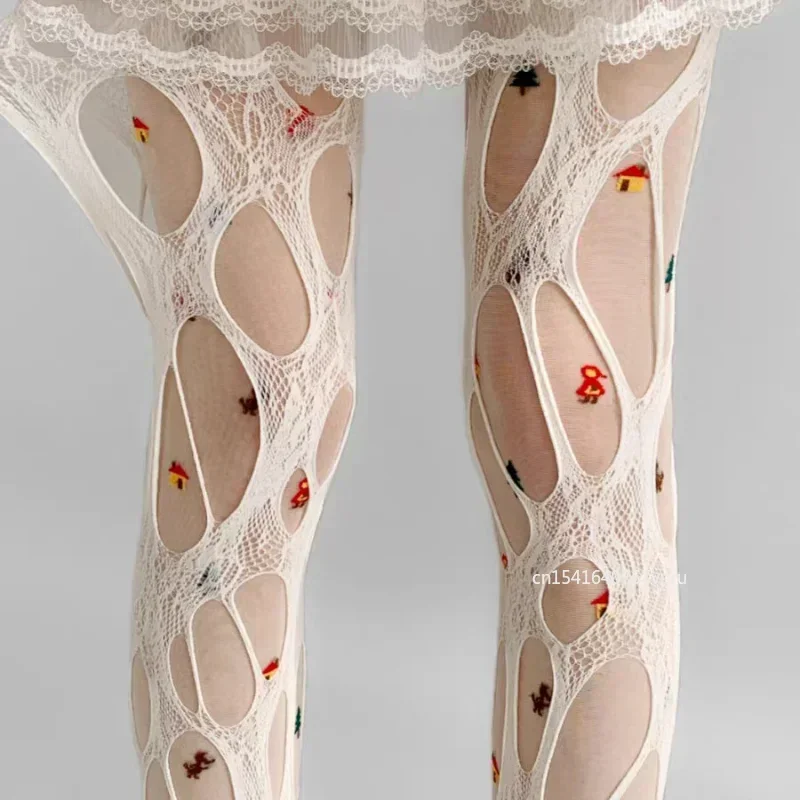Women Gothic Broken Mesh Punk Fishing Net Socks Tights Girls Lace Torn Party Underwear Pantyhose Y2k Sexy Broken Hole Stockings