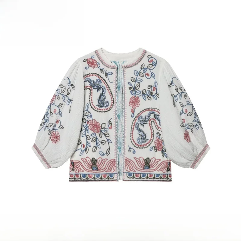 

EVEA New Women's Faion Heavy Embroidery Lace Trim Open Cardigan Thin Outerwear Ethnic Sle European Loose Fit Polyester