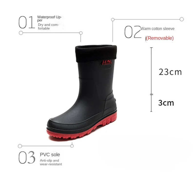 Mens Waterproof Rubber Shoes Suitable Fishing Car Washing Men Outdoors Non Slip Work Safety Galoshes Mid Calf Water Footwear