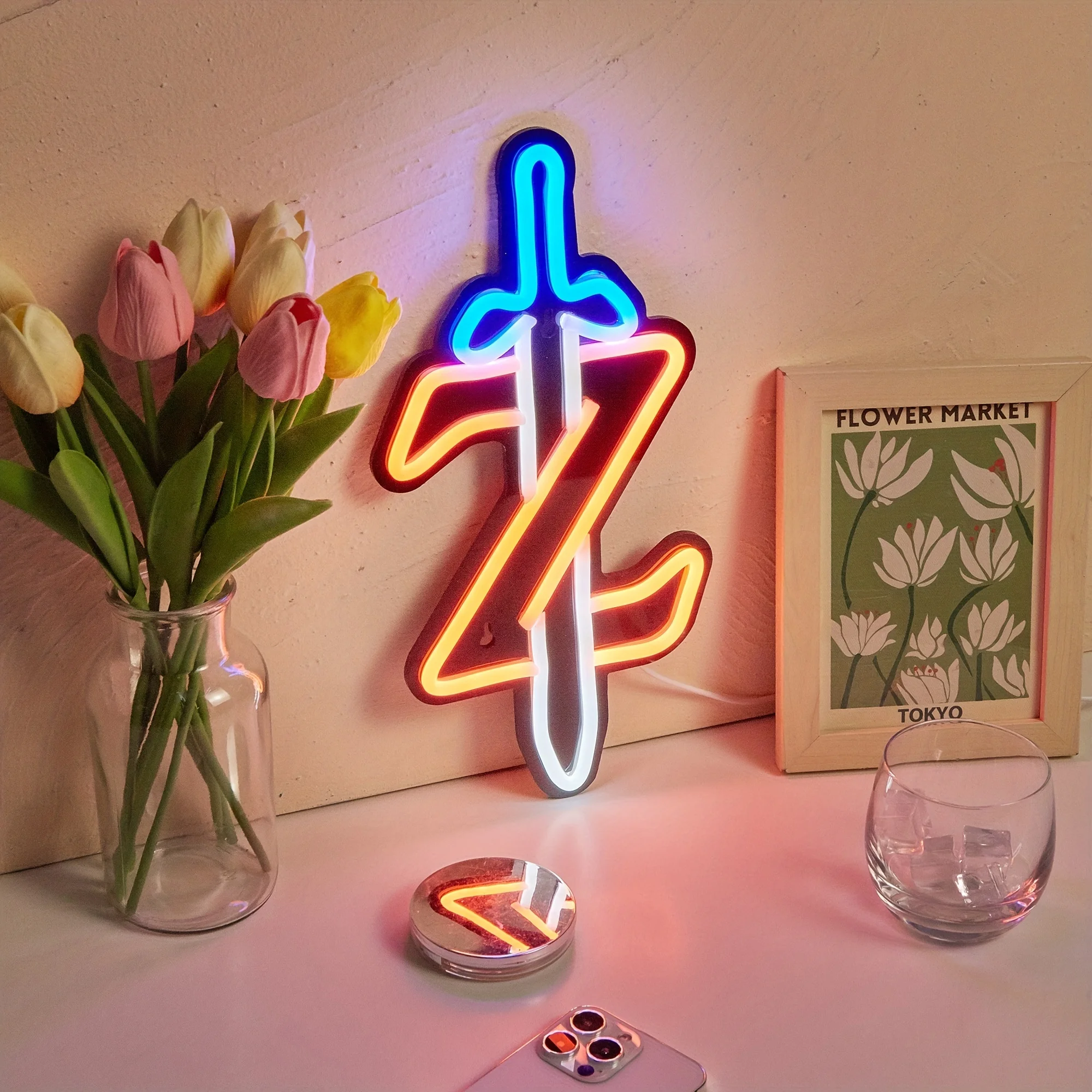 Versatile USB-Powered Sword Neon Light - Single Color LED Sign for Bedroom, Party, and Bar Decor view 4