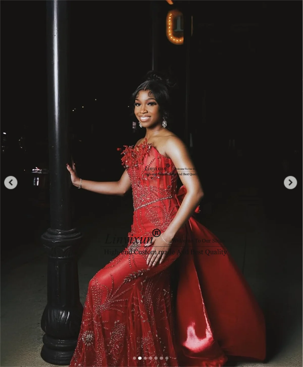 Aso Ebi Stil Strass Ballkleider Luxus Perlen Perlen Abendkleider Meerjungfrau Maßgeschneiderte Abnehmbare Schleppe Hochzeitskleid