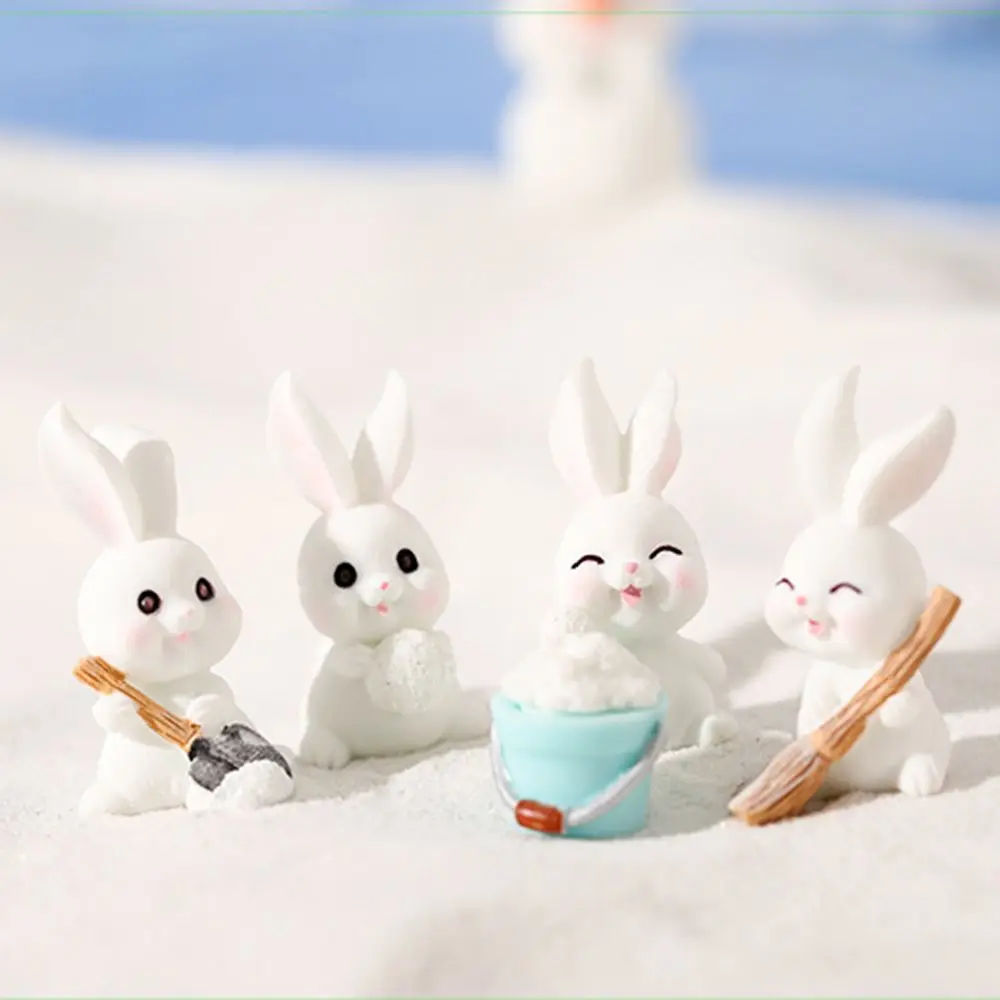 Cute Garden Ornament Desktop Miniature Snow Scene Rabbit Figurine Micro Landscaping Snowman Bunny