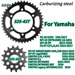525 43T 16T Motorcycle Front Rear Sprocket for Yamaha FZ-07 MT-07 MTN690 1000 XSR700 MTM690 2021-2024 MT-10 16-21 MT-10 SP 17-19