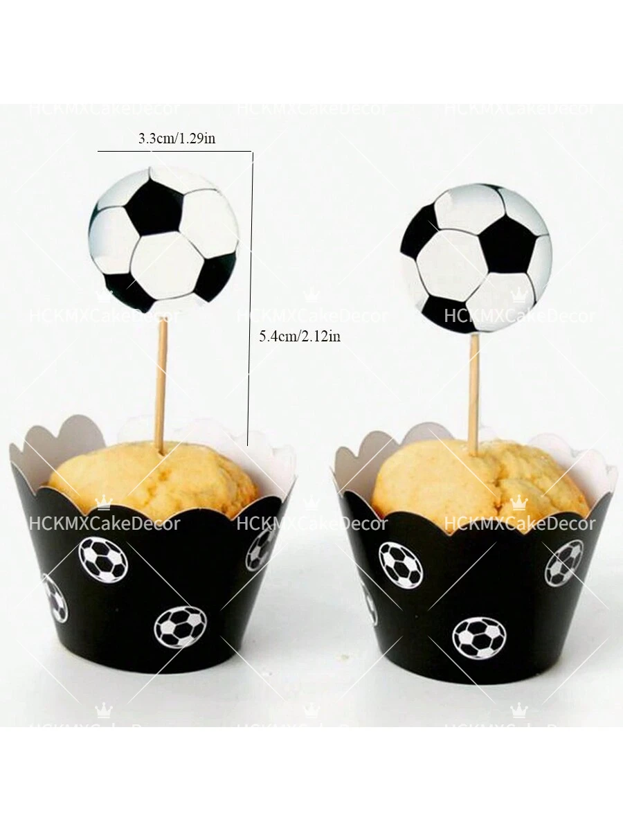 24 Stück/Set Fußball-Cupcake-Topper Schwarz-Weiß Fußball-Deko für Sport-Themen-Geburtstagsfeier Babyparty-Dekorationen – Detail 5
