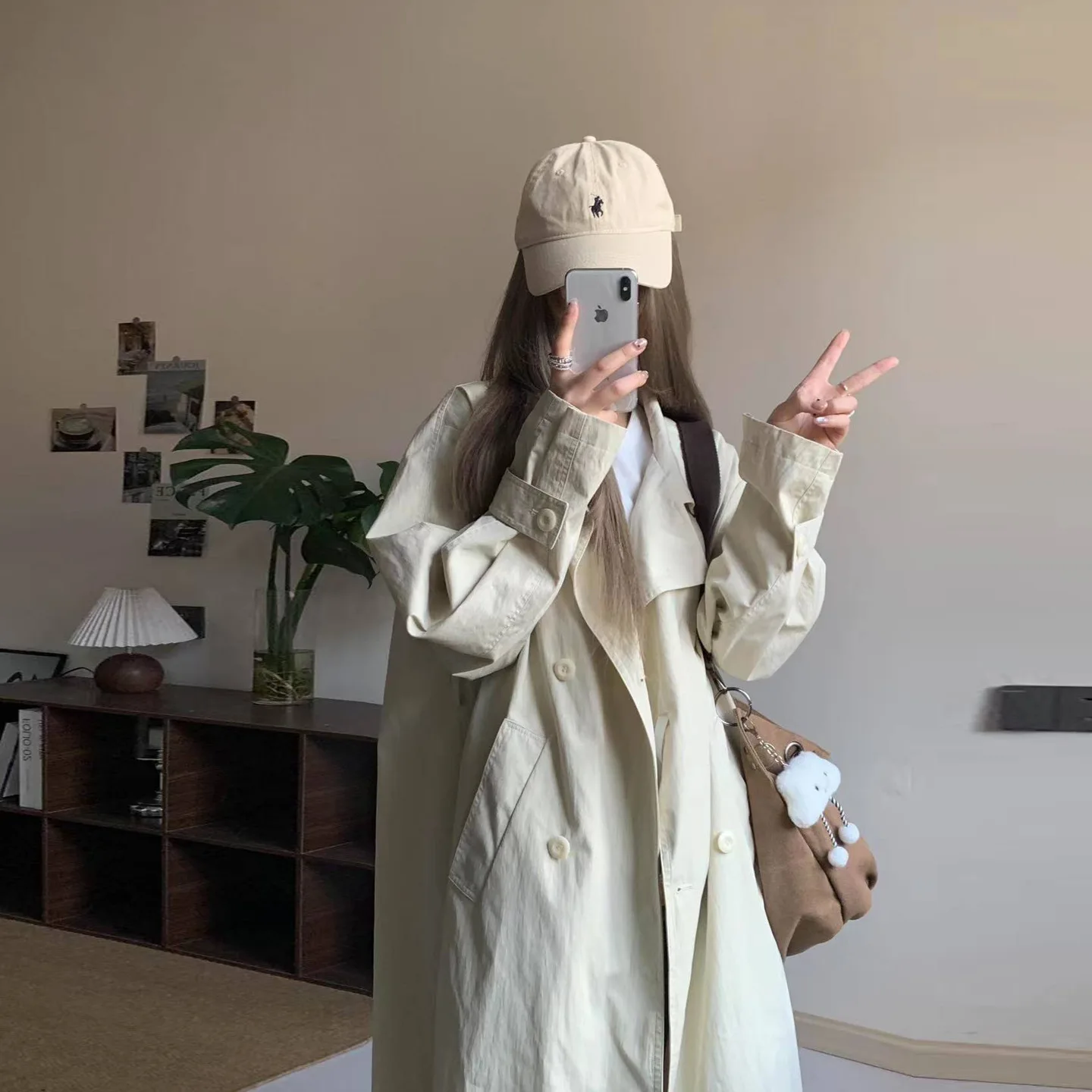 

SuperAen Japan-style Solid Color Long Coats for Women Autumn 2025 New Long-sleeved Double Breasted Simple Trench