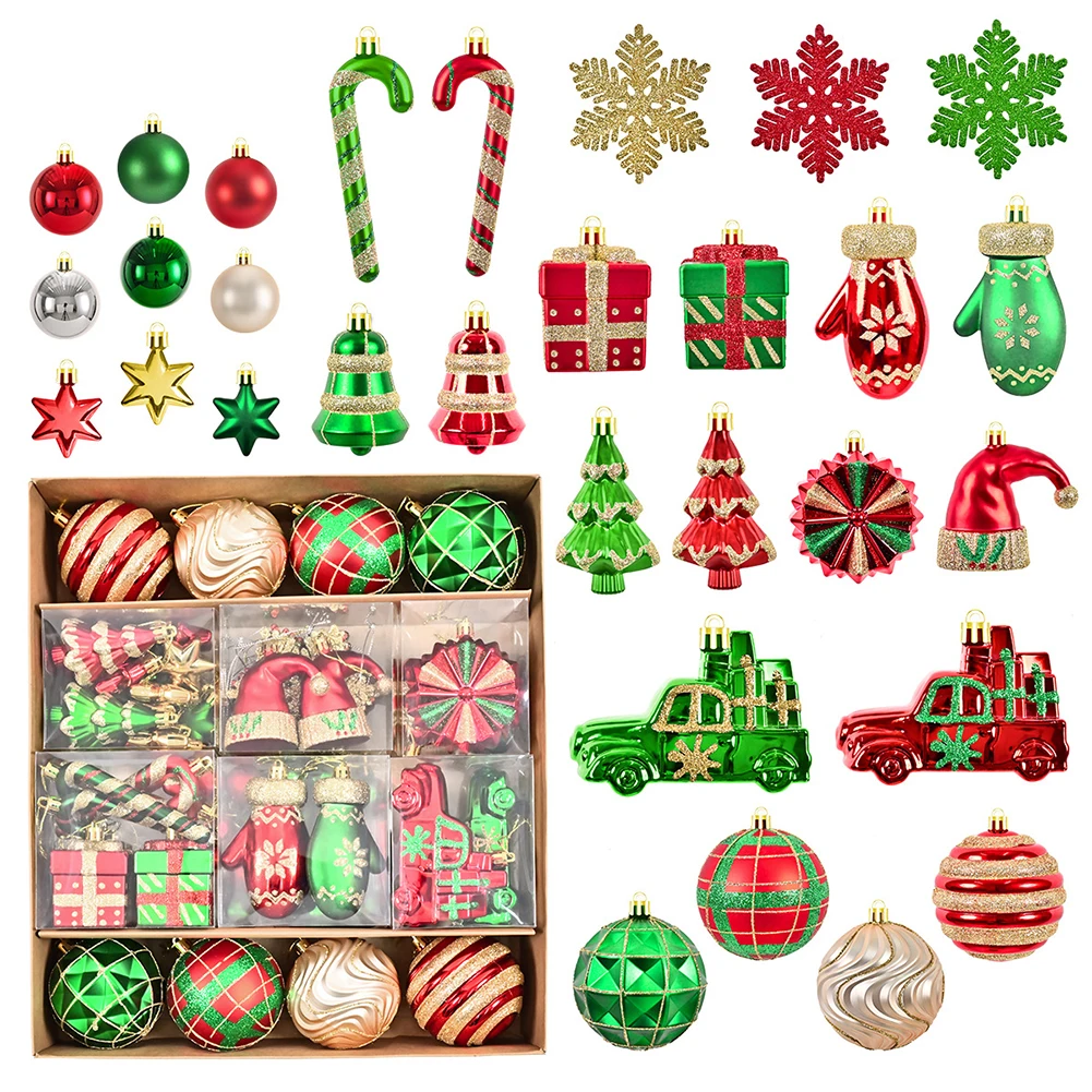 78PCS Christmas Ball Set For Holiday Decor Unique Shaped Ornaments For Trees And Wreaths Festive Red And Green Assortment