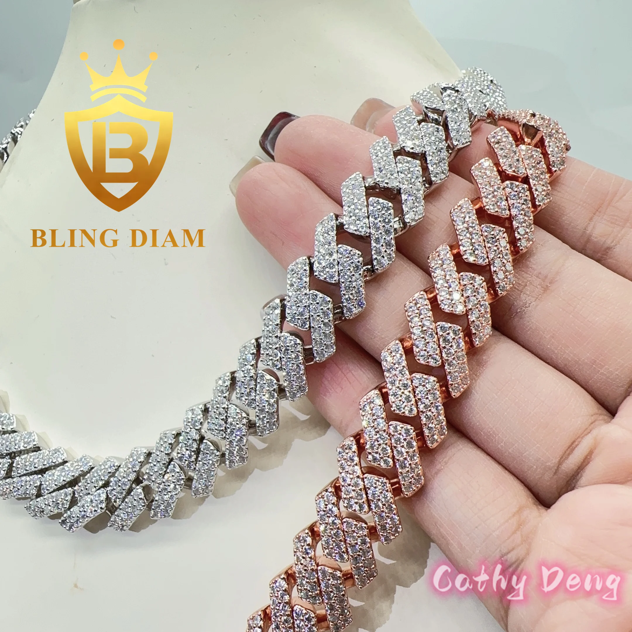 Selling 13mm Hip Hop Mens Jewelry Iced Out Zircon Cuban Link Chain Solid Silver Cz Bling Choker Necklace Chain