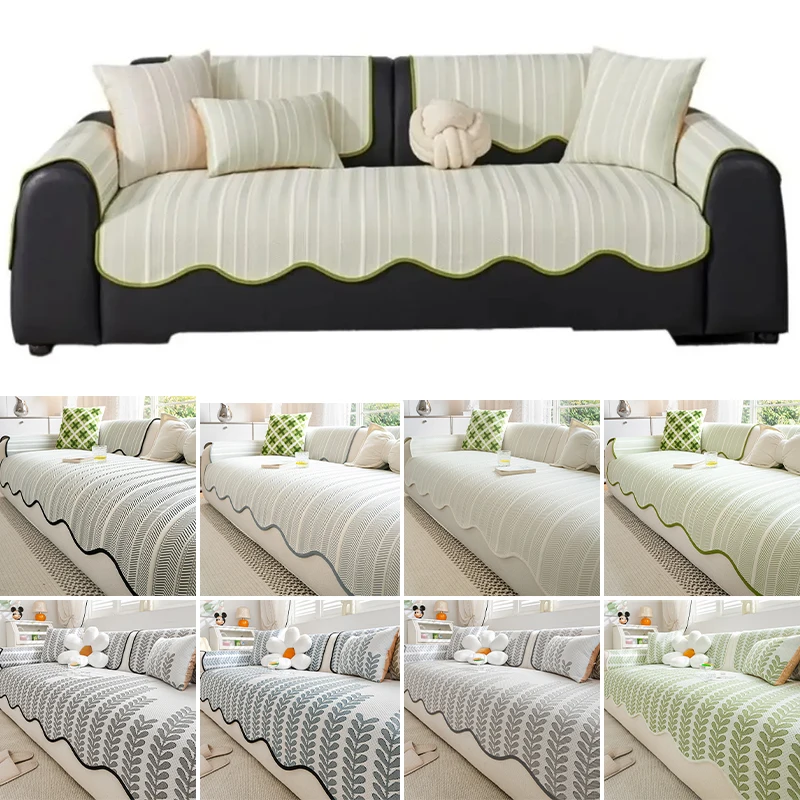 

Thick Pastoral Style Ice Silk Sofa Cover Breathable Non Slip Universal Couch Mat for Living Room Corner Sofa Summer Cool Feeling