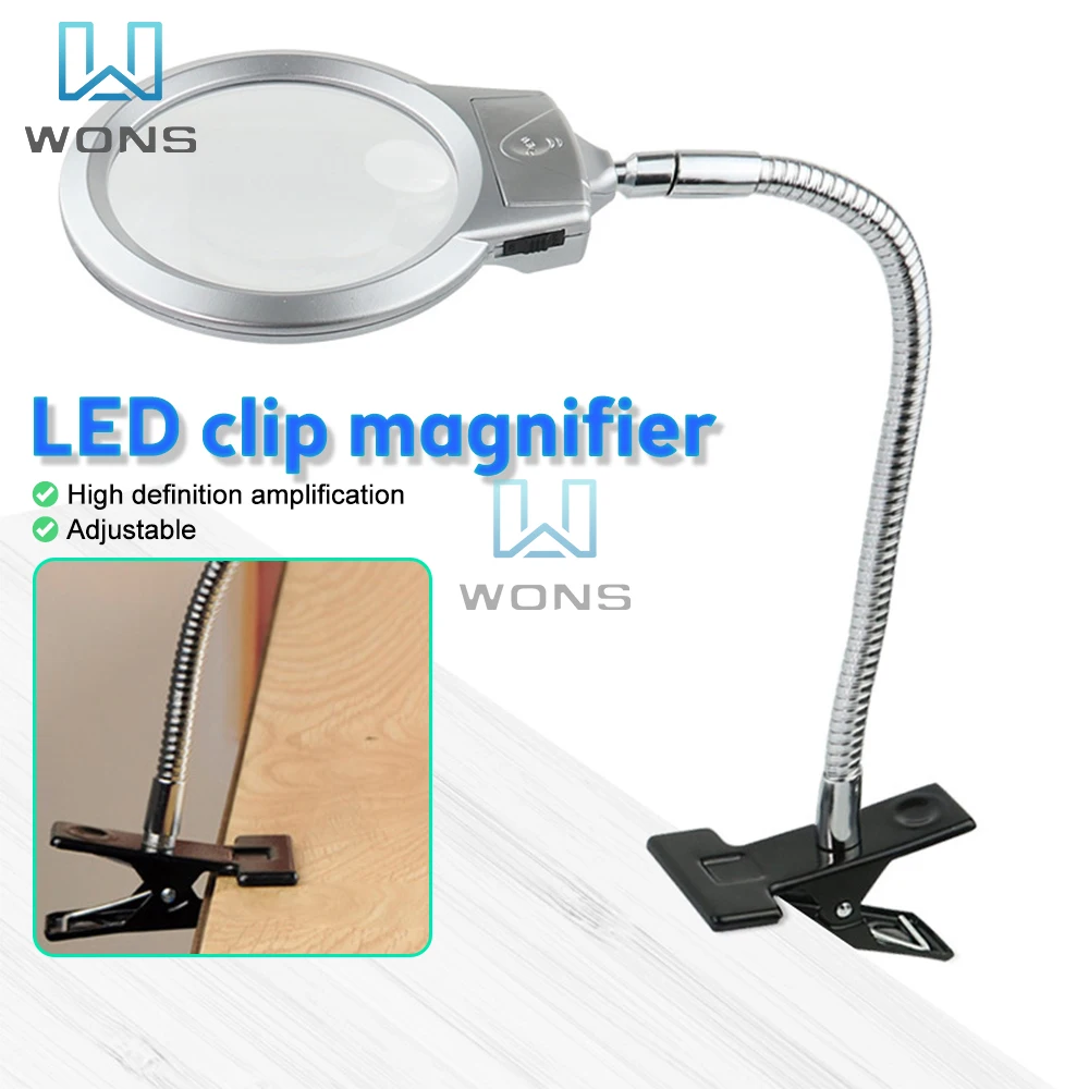 

8X Illuminated Magnifier with Light Flexible Rotation Desktop Magnifying Glass for Soldering Iron Repair Lamp Clip type MG15122