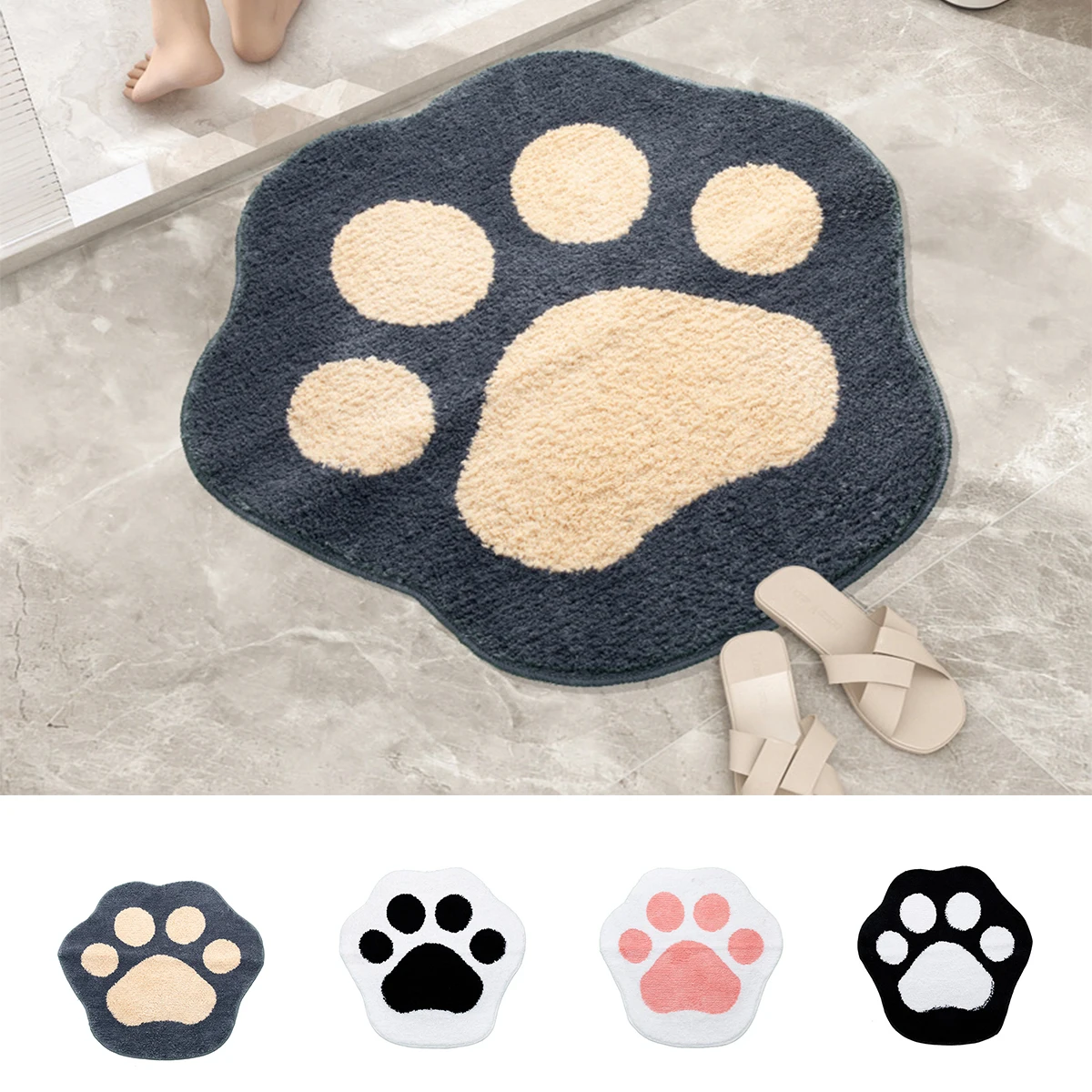 Creative bear paw floor mat household flocking carpet bathroom door thickened microfiber carpet mat non-slip foot mat