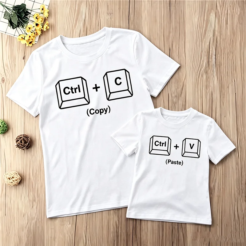 Funny Father Mother Kids Matching Shirts Ctrl C Ctrl V Copy Paste Dad Kids Baby Family Matching Outfits Summer Tshirts