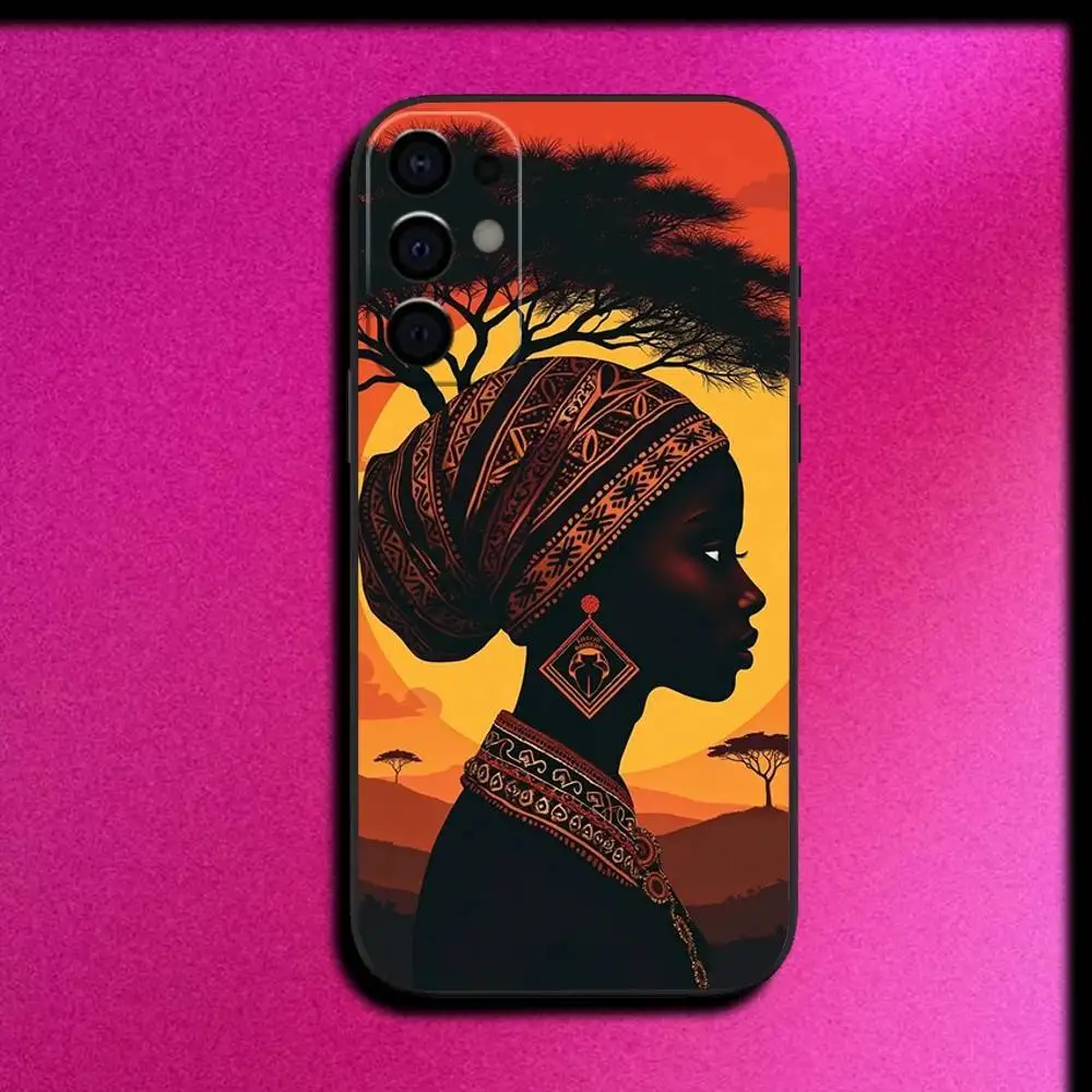 Afrikanische Kunst Handyhülle für Samsung S25, S24, S21, S22, S23, S30, Ultra, S20, Plus, Fe, Lite, 5G, schwarze Abdeckung