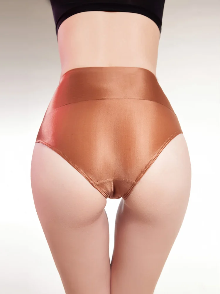 Sexy Sheer See Through High Waist Briefs Elastic Underwear Oil Glossy Shiny G-string Satin Smooth T-Back Push Up Hip Thong