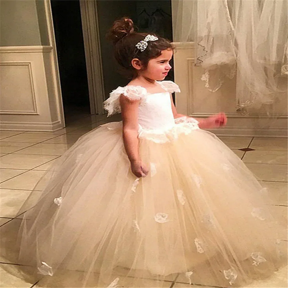 

White / Ivory Flower Girl Dresses for Wedding Custom Made Pageant Dress Sleeveless and Appliques Communion Present Birthday