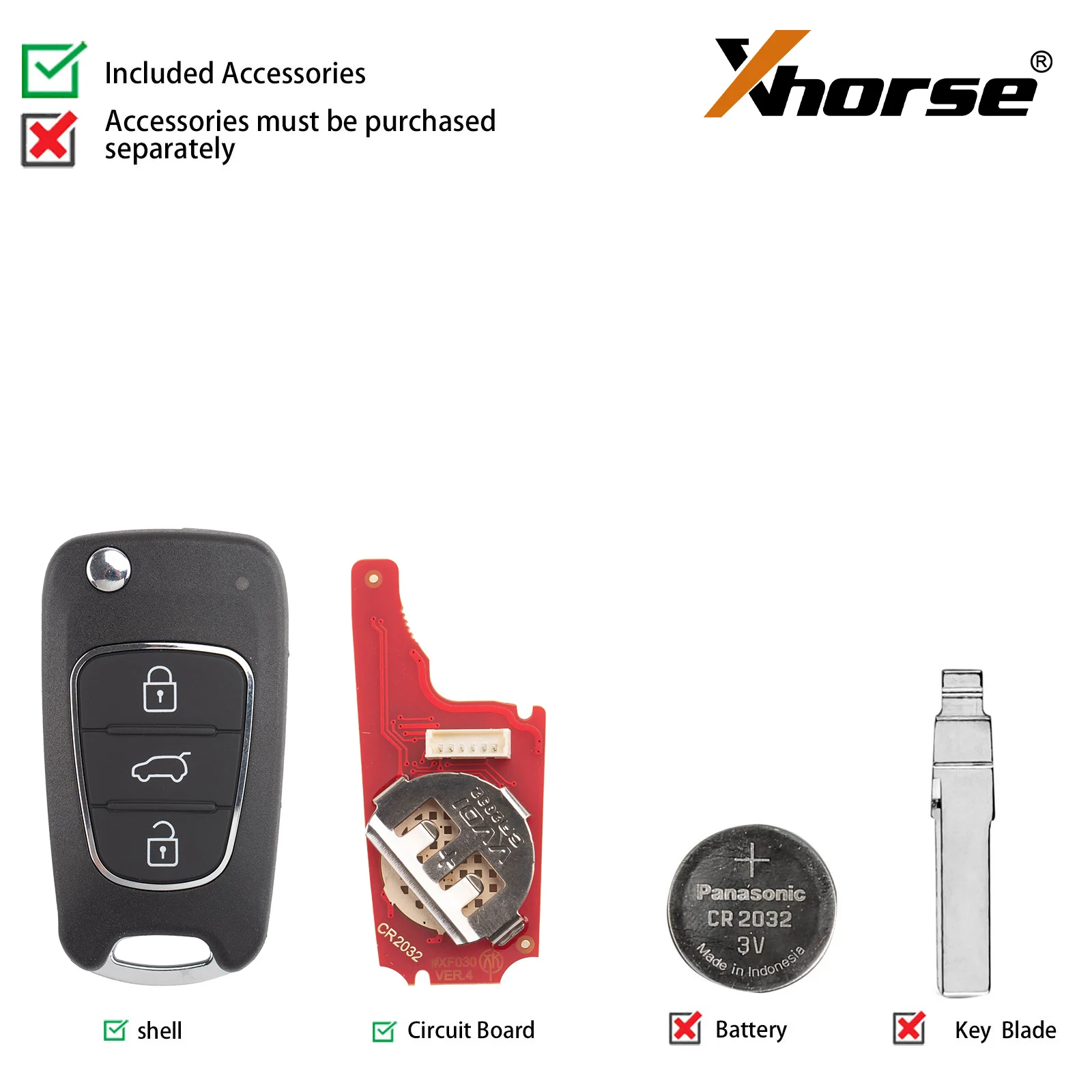 Original XHORSE XKHY22EN 2nd Gen Wire Remote Key Flip 3 Buttons Wireless Programming XM5118 Chip VVDI Too