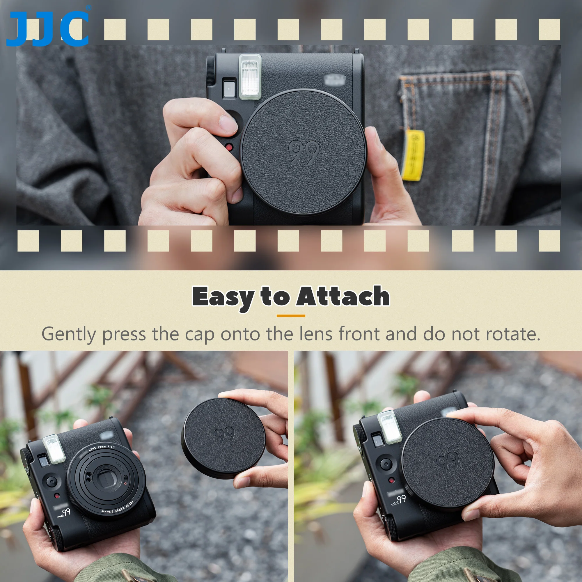 JJC Tutup Lensa Kulit Retro untuk Fujifilm Instax Mini 99 Penutup Lensa Kamera Ringan Aluminium Instan Aksesori Kamera Fuji