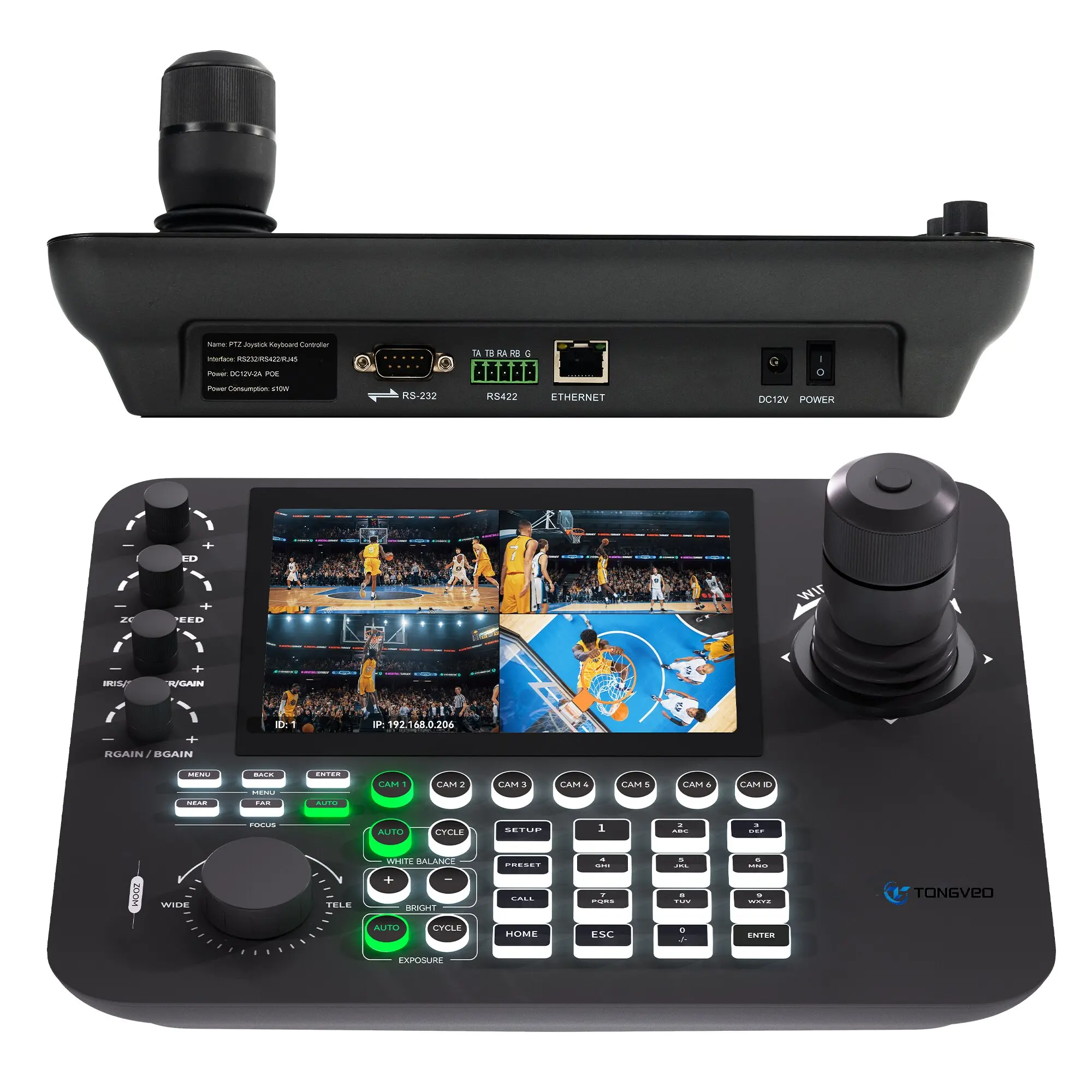 KB300Pro Multi-view 4D PTZ Joystick Controller 7 Inch 1024*600 Resolution Split Screen  (Up to 4) IP PoE NDI RS422/RS485 RS232