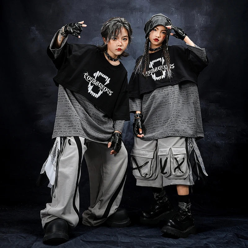 Costume Hip Hop pour enfants, Costume de spectacle de danse Jazz, haut surdimensionné, pantalon Shuffle, vêtements de danse de rue, AMY2606, nouvelle collection 2025