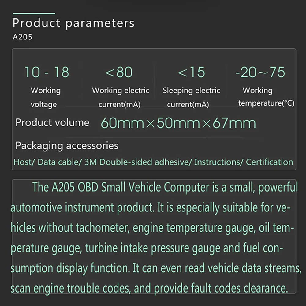 A205 HUD Head-Up Display Speedoemeter RPM Mileage with Water Temperature Oil Temperature Turbine Intake Pressure Car Accessiries