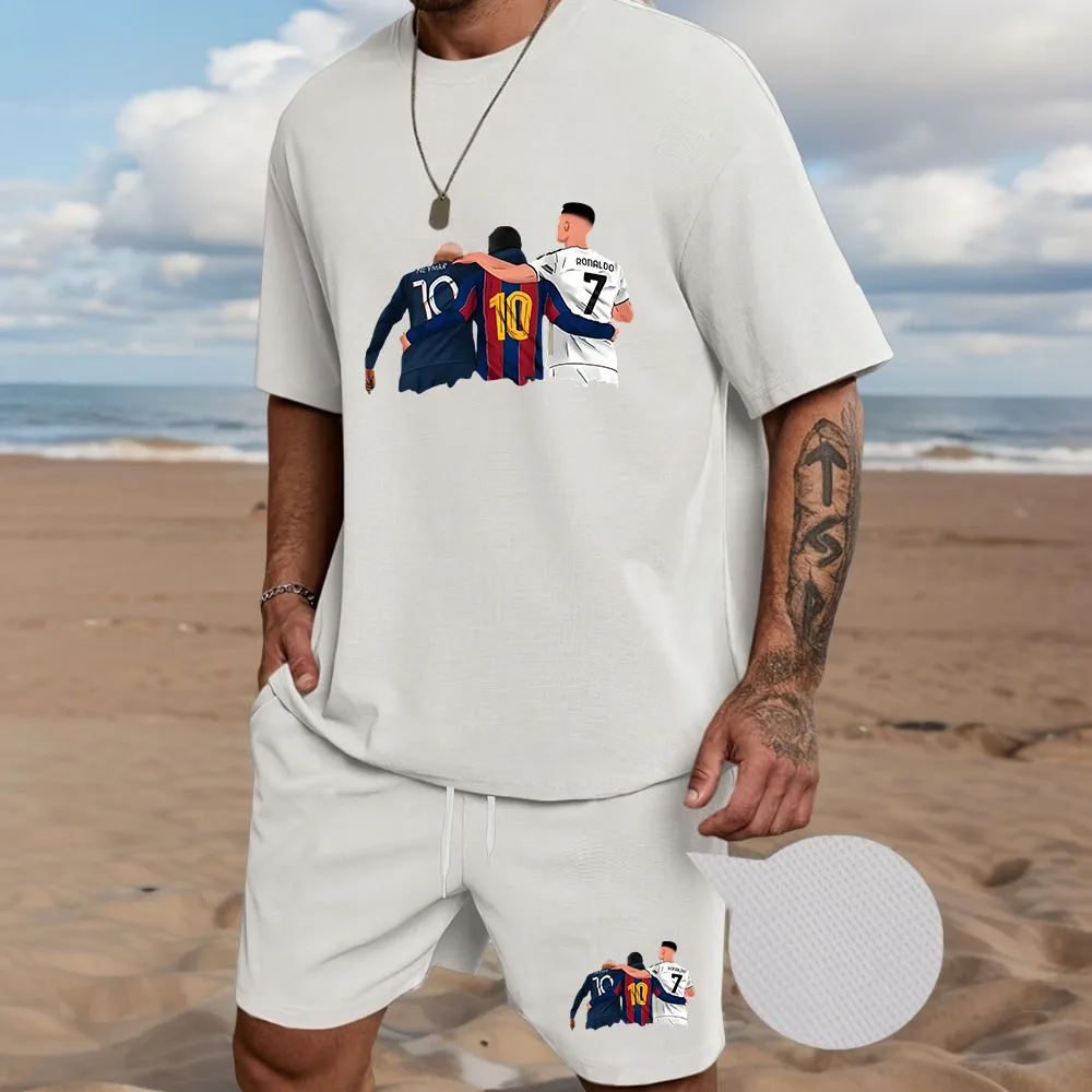 

Men's 2 Piece Retro Stripe Outfits, Brown White Black Cuban Collar Shirt & Drawstring Shorts Set