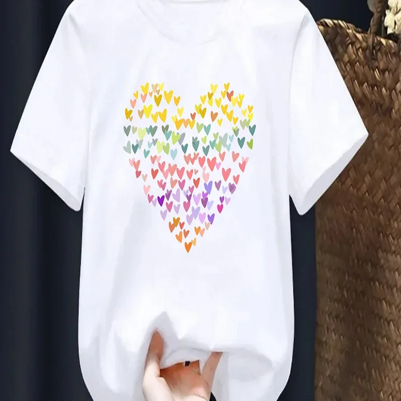 Boys Girls Colorful Heart‑Shaped Butterfly Print T‑Shirt Short Sleeve O‑Neck Casual Loose Kids Fashion Daily Tees Tops