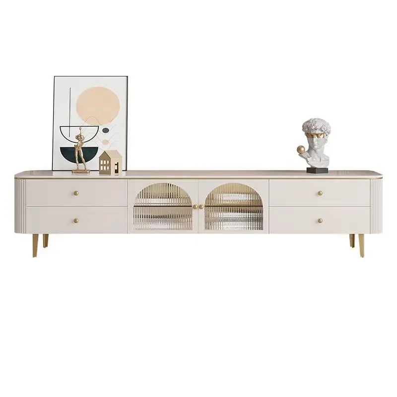 

apartment light luxury living room modern simple solid wood cream wind rock slab TV cabinet coffee table combination