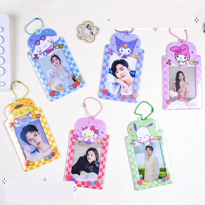 24pcs/lot Sanrio Melody Cinnamoroll Card Holder Kawaii Kuromi Keyring Bank Card ID Bus Card Holders Keychain Stationery gift