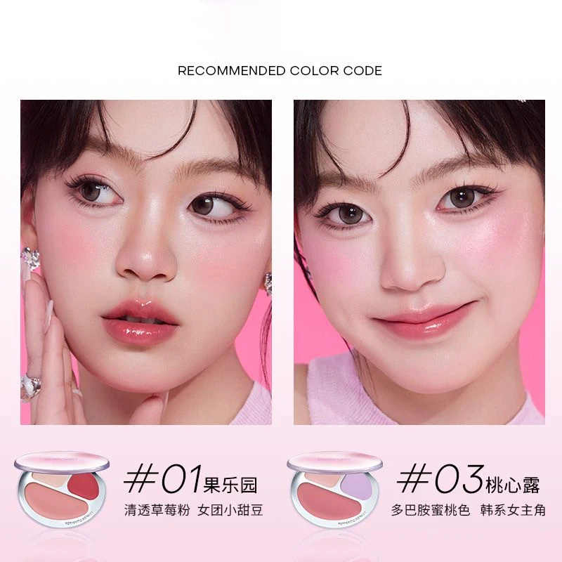 Romanticbeauty Multi Use Blusher Cream Drie kleuren poeder Blush Gezichtsreparatie TConcealer Crème Natuurlijke make-up Holding Water