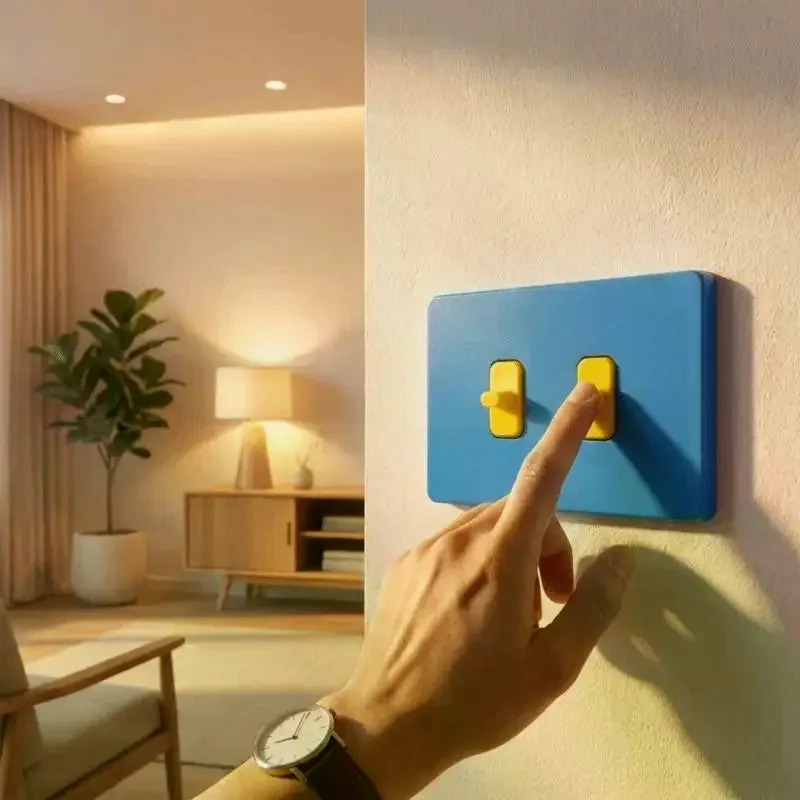 Minimalist Double-button Push-button Light Switch Frame, No Drilling Required. Double-sided Adhesive Sticker Not Included.