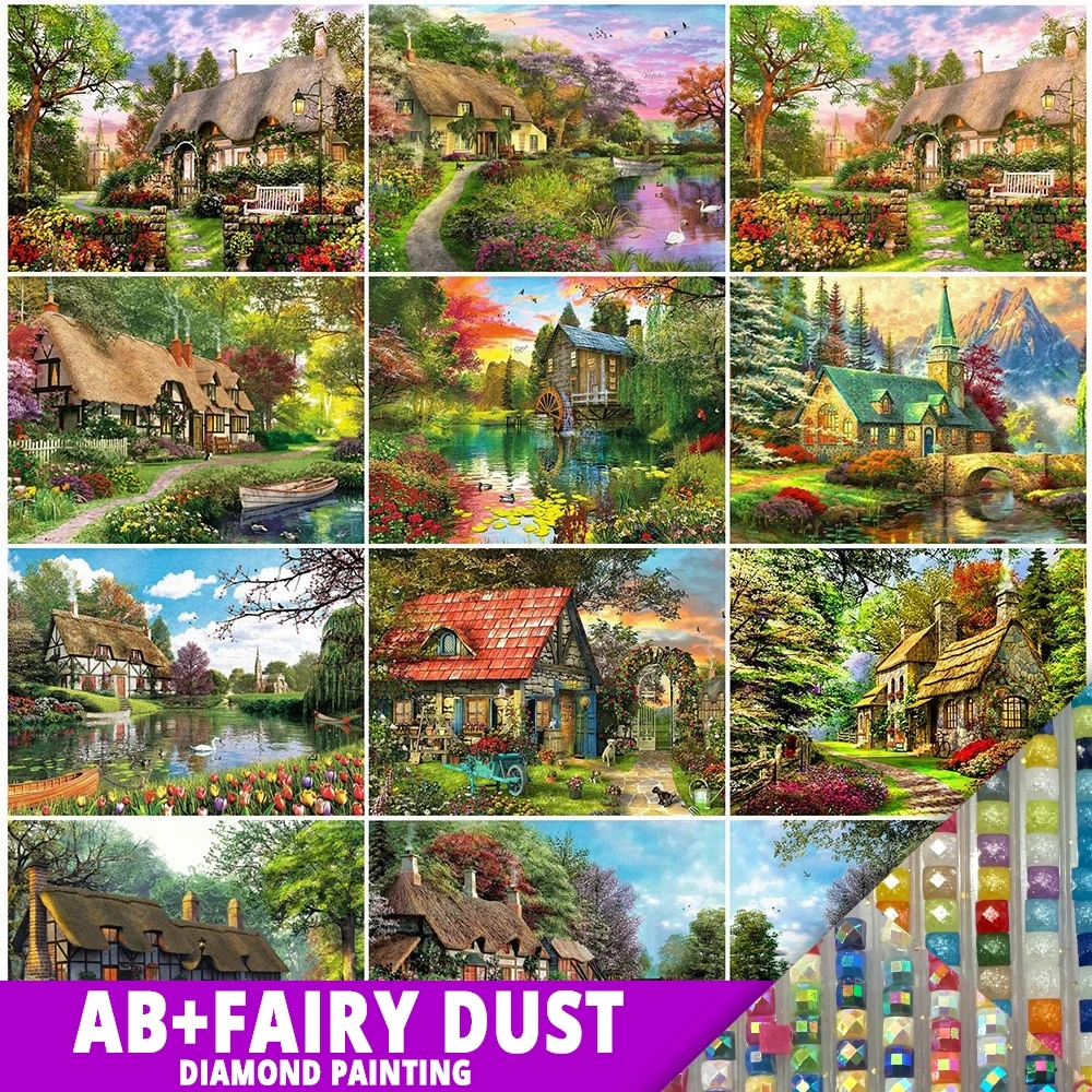 AB fata polvere pittura diamante 5D ricamo giardino casa immagine mosaico paesaggio strass artigianato trapano completo artigianato fai da te