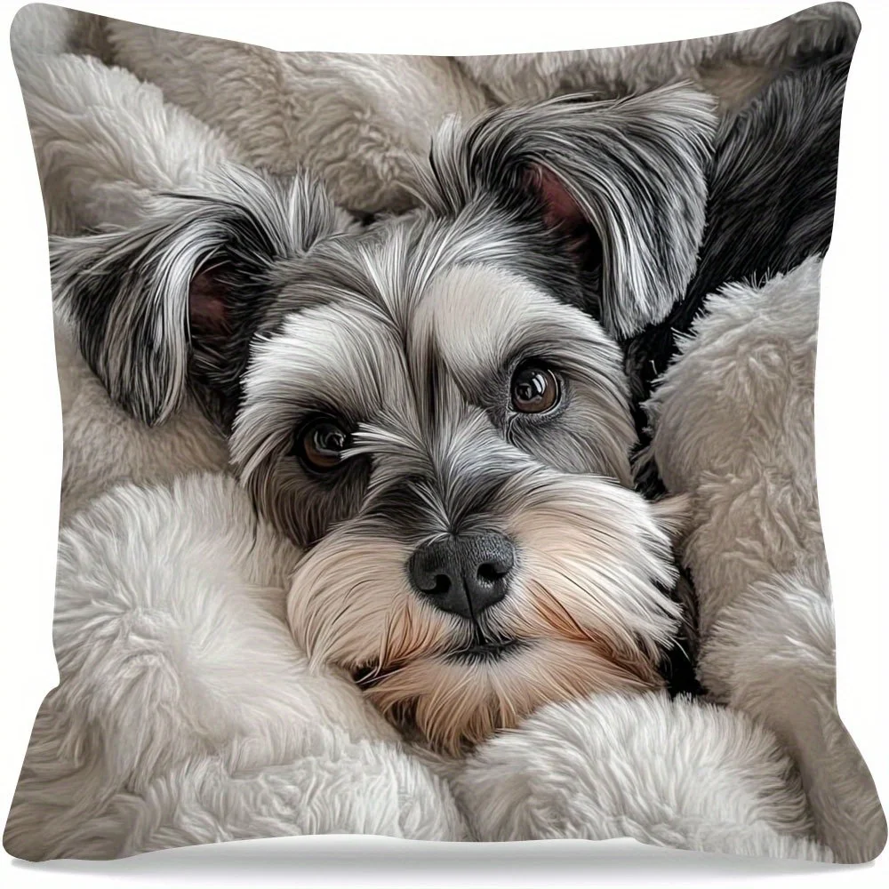 1pc Schnauzer in Blanket Printed Throw Pillow Cover, Suitable for Sofa, Bedroom, Living Room, a Heartwarming Gift for Dog Lovers