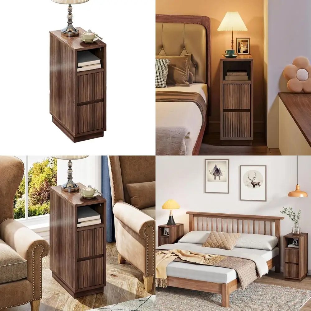 

Компактная тумбочка из орехового дерева с ящиками и полуоткрытой полкой, современный узкий приставной столик для спальни или гостиной, MBZ12HT