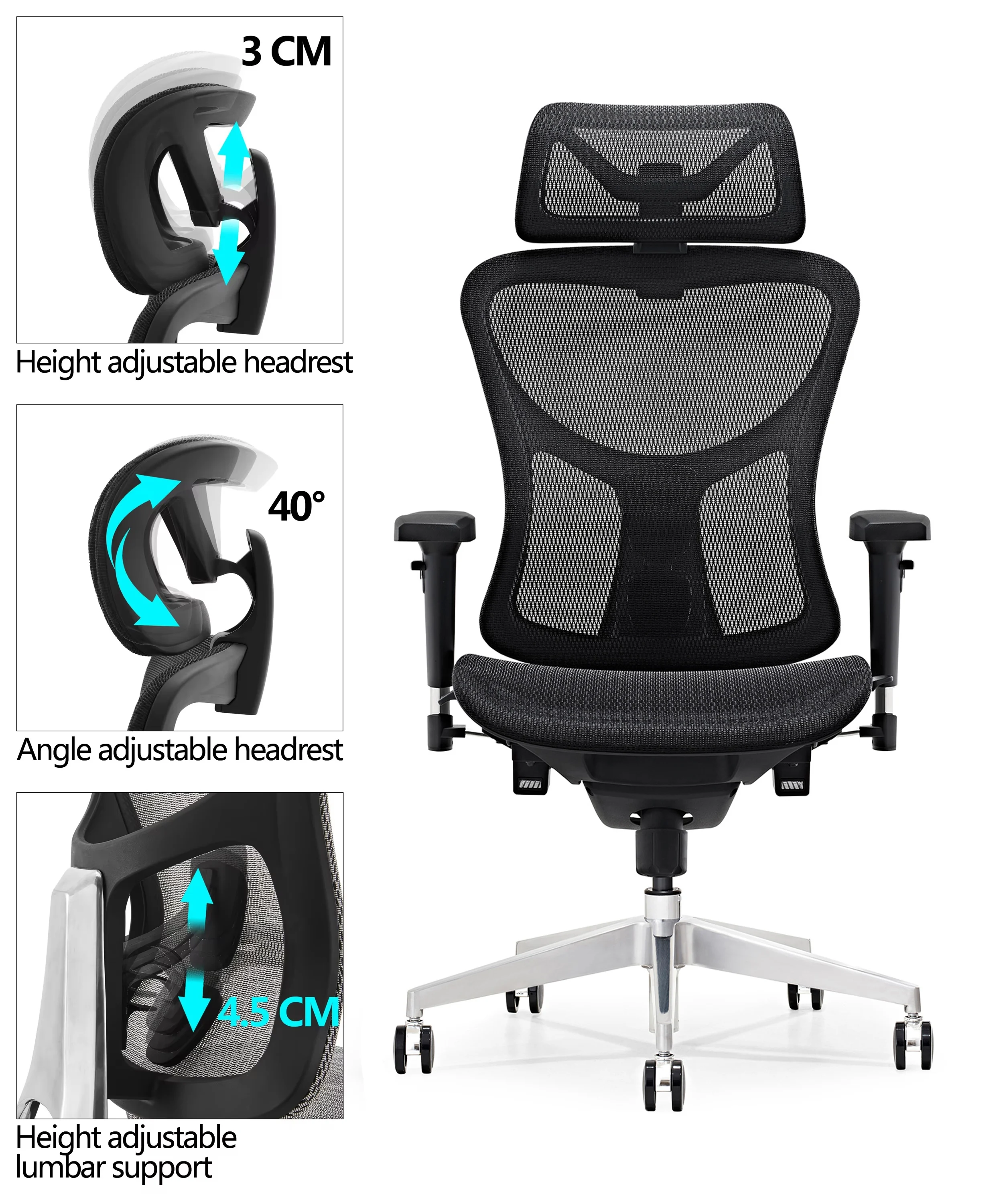 Adjus  High Back Mesh Swivel Office Chair Ergonomic Breathable Seating for Home Office Laboratory Workspace