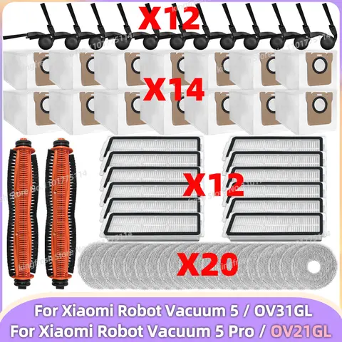 Fit For ( Xiaomi Robot Vacuum 5 / OV31GL, Xiaomi Robot Vacuum 5 Pro / OV21GL ) Parts Tricut Main Side Brush Filter Mop Cloth Bag