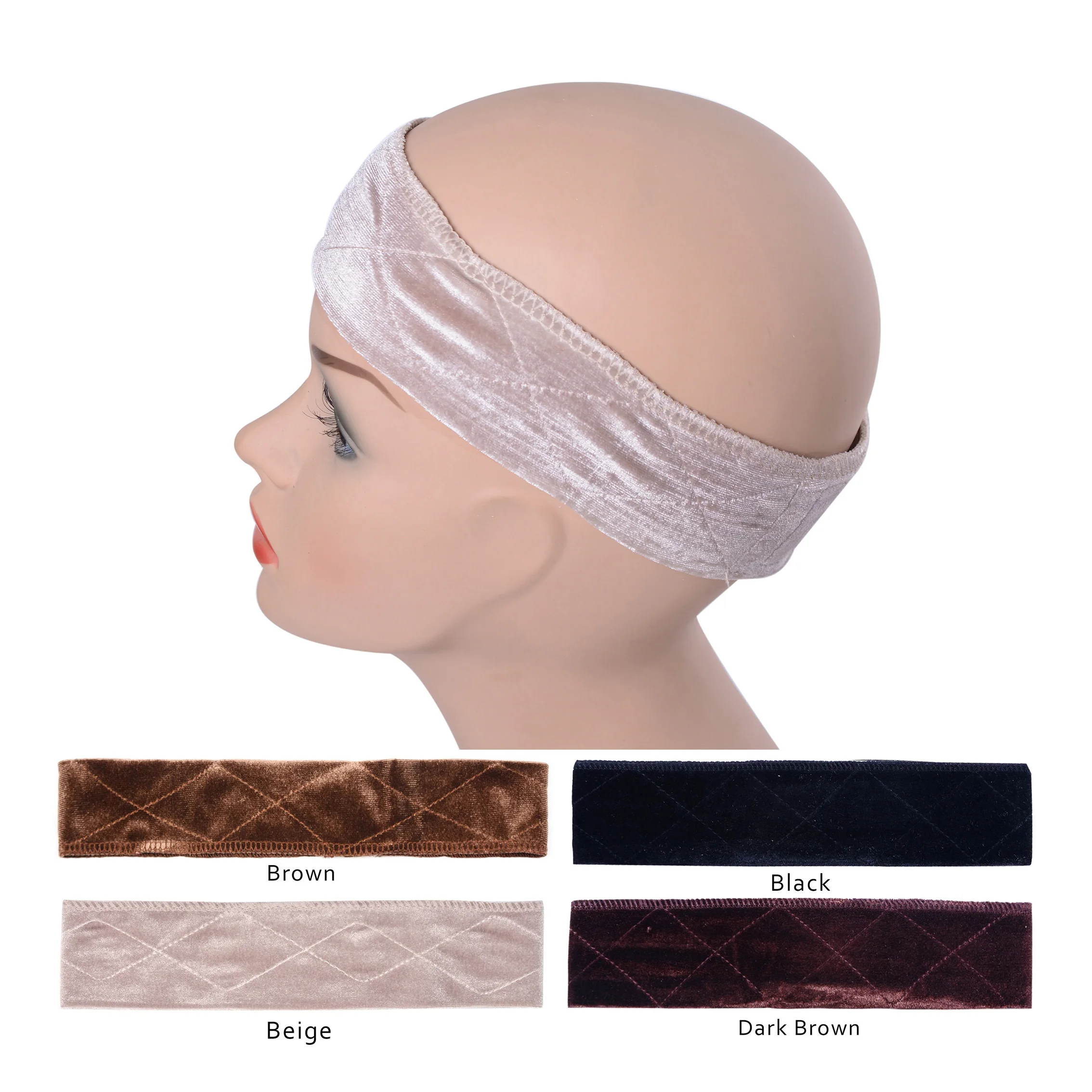 Flexible Velvet Wig Grip Scarf Comfort Head Band Adjustable Fastern Wig Beige , Dark Brown ,Brown, Black